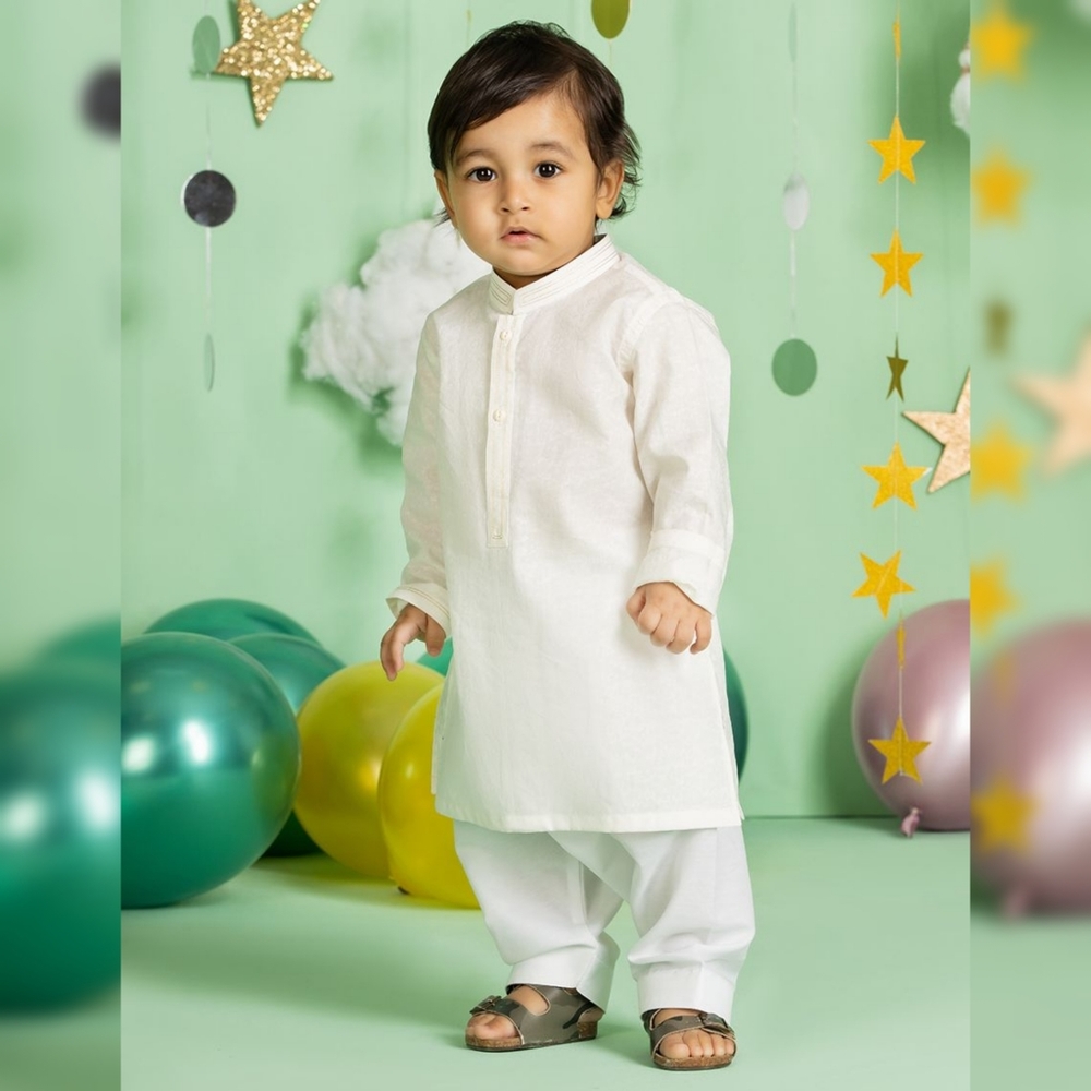 J. Junaid Jamshed Baby Boy's 2-Piece Outfit Salwar Kameez - 8 Months / Off-White